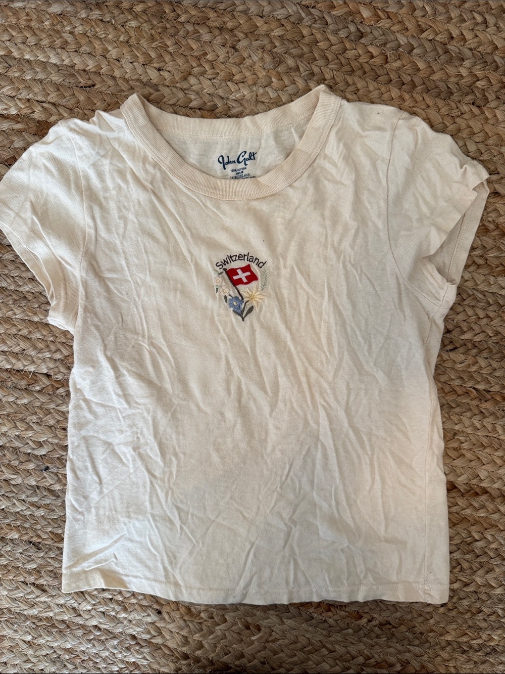 Brandy Melville Cream Switzerland Crest Short Sleeve Tee